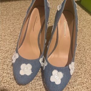 Anthropologie Denim Blue Floral Heels
